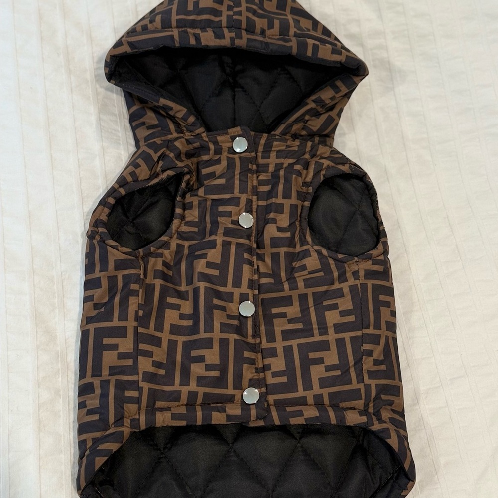Brown and Black Hooded Puffer Dog Vest